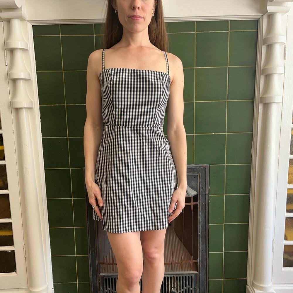 Reformation black and white checkered mini dress, size 0
